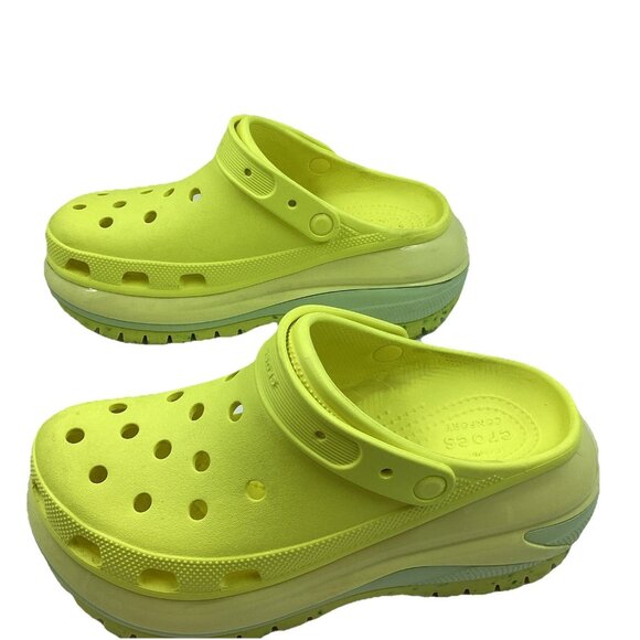 Crocs Mens 9 Womens 11 Classic Mega Crush Yellow Acidity Clog Platform - Picture 2 of 8